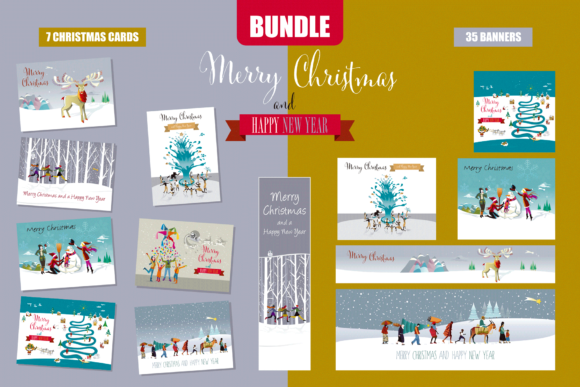 Christmas Cards and Banners Bundle Illustrations