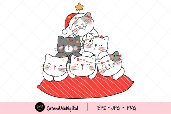 Christmas Cat with Light Clipart for Cricut and Handmade Projects