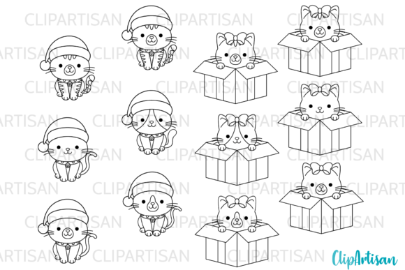 Christmas Cats Clipart Merry Christmas Illustrations