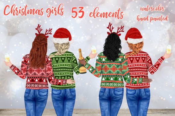 Christmas Girls Clipart Mug Designs for Festive Illustrations