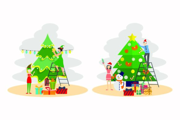 Christmas Light Tree Illustration Set for Festive Crafting