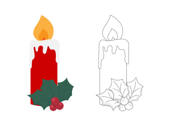 Christmas Red Candle Fill Outline Icon for Illustrations