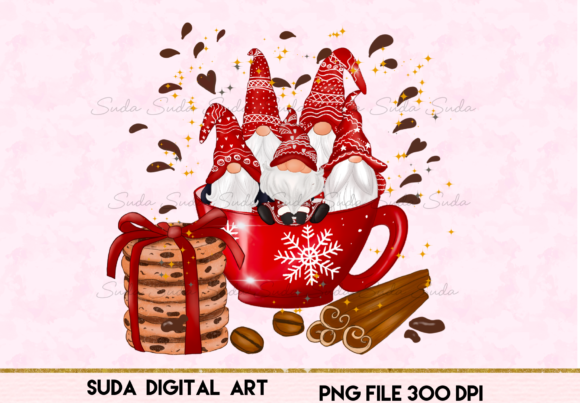 Christmas Red Mug Gnomes Sublimation Illustrations