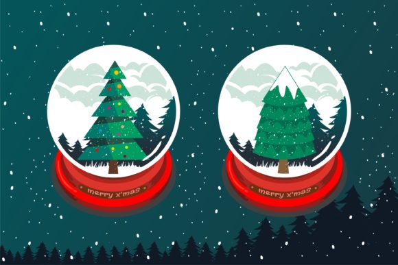 Christmas Snow Globe with Christmas Tree Illustration