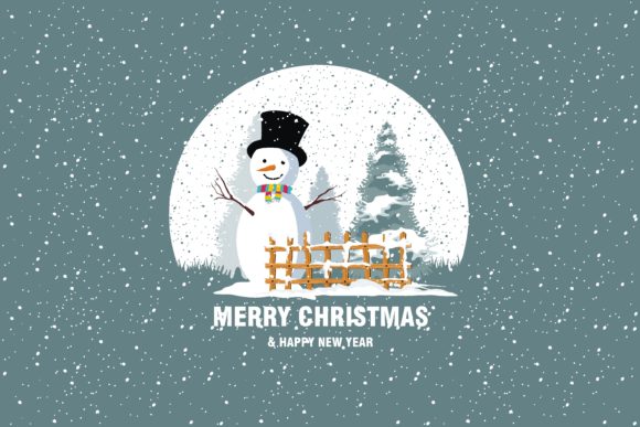 Christmas Snowman with Christmas Tree Illustrations