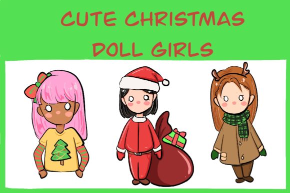 Cute Christmas Doll Girls Illustrations