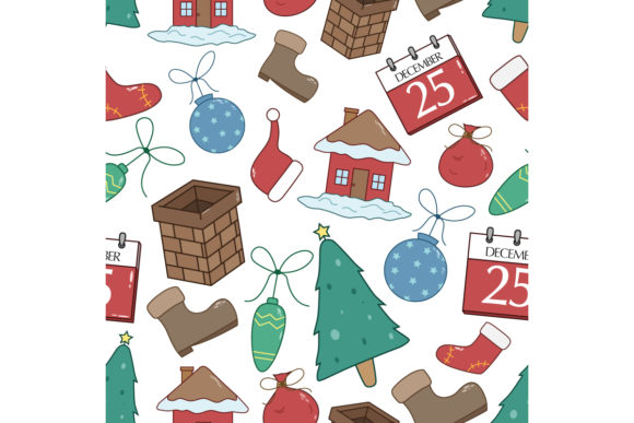 Doodle Christmas Icons Seamless Pattern