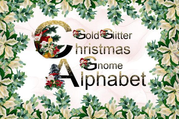Gold Glitter Christmas Gnome Alphabet Illustrations