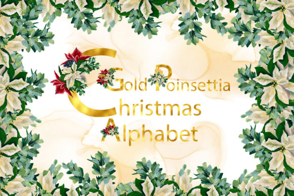 Gold Poinsettia Christmas Alphabet Illustrations